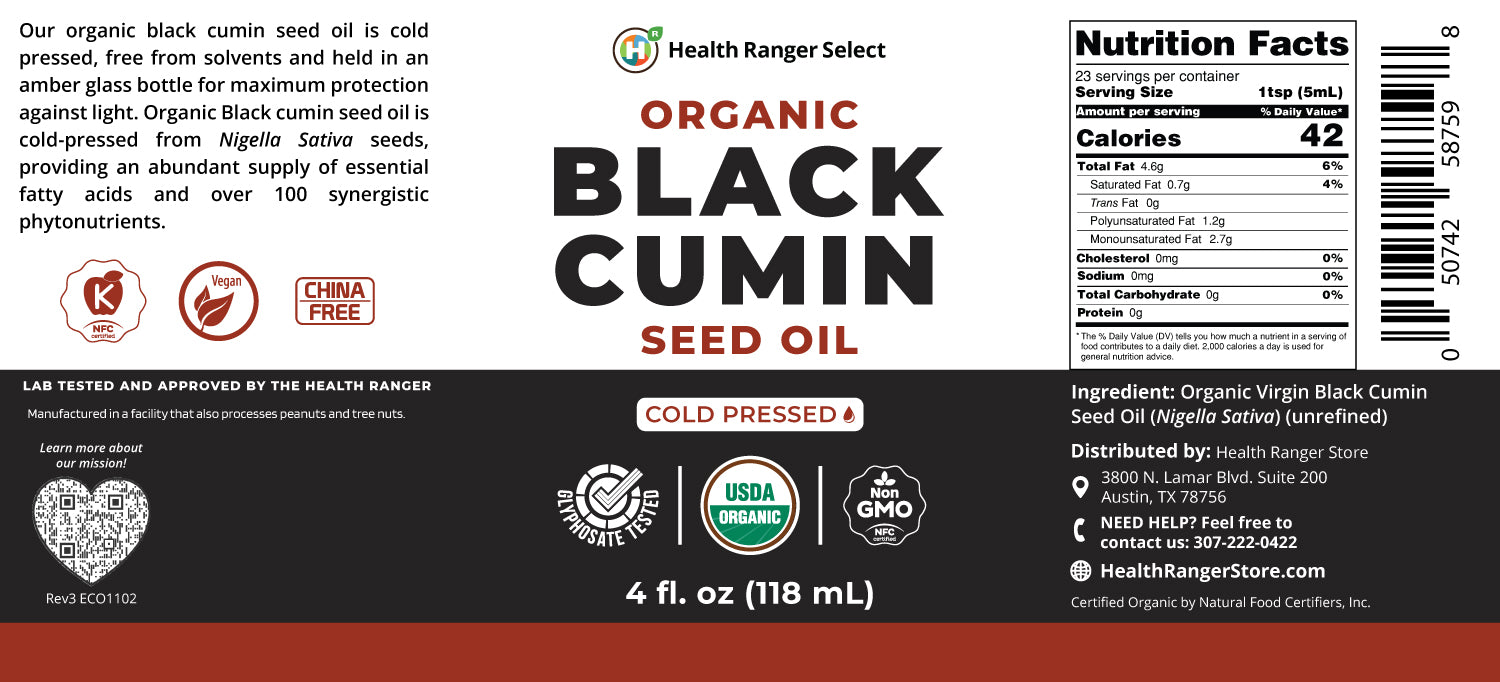Organic Black Cumin Seed Oil 4oz (118 ml)