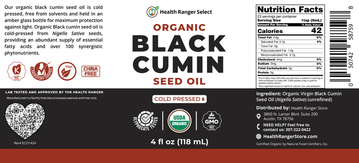 Organic Black Cumin Seed Oil 4oz (118 ml)
