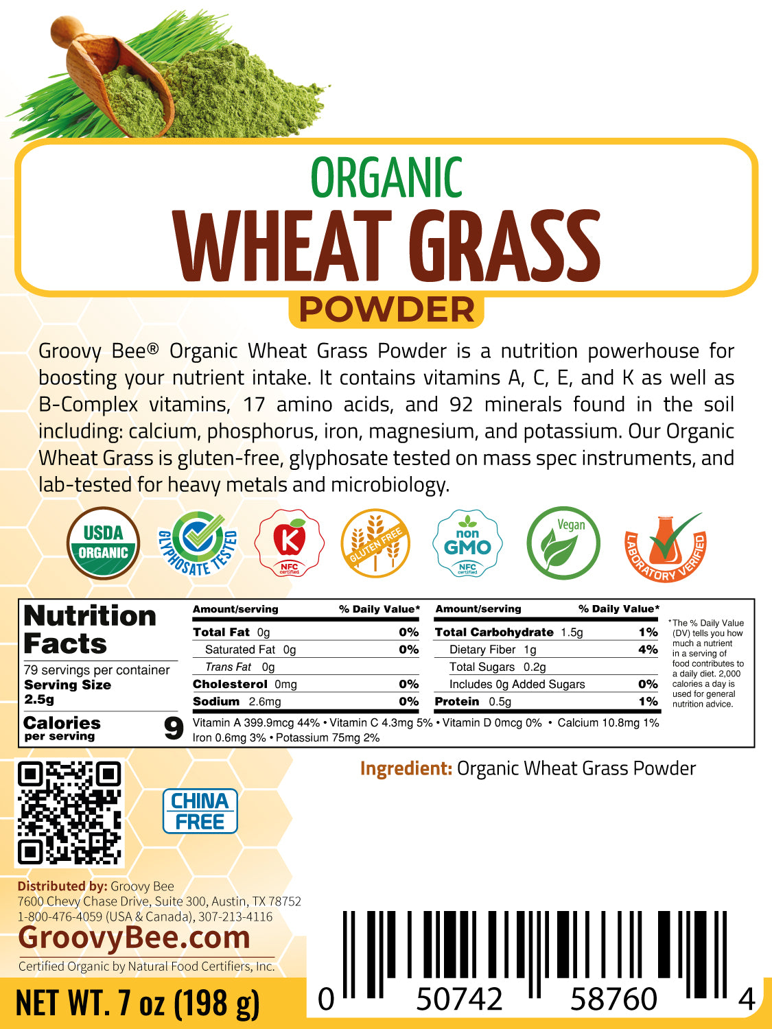 Organic Wheat Grass Powder 7oz (198g)