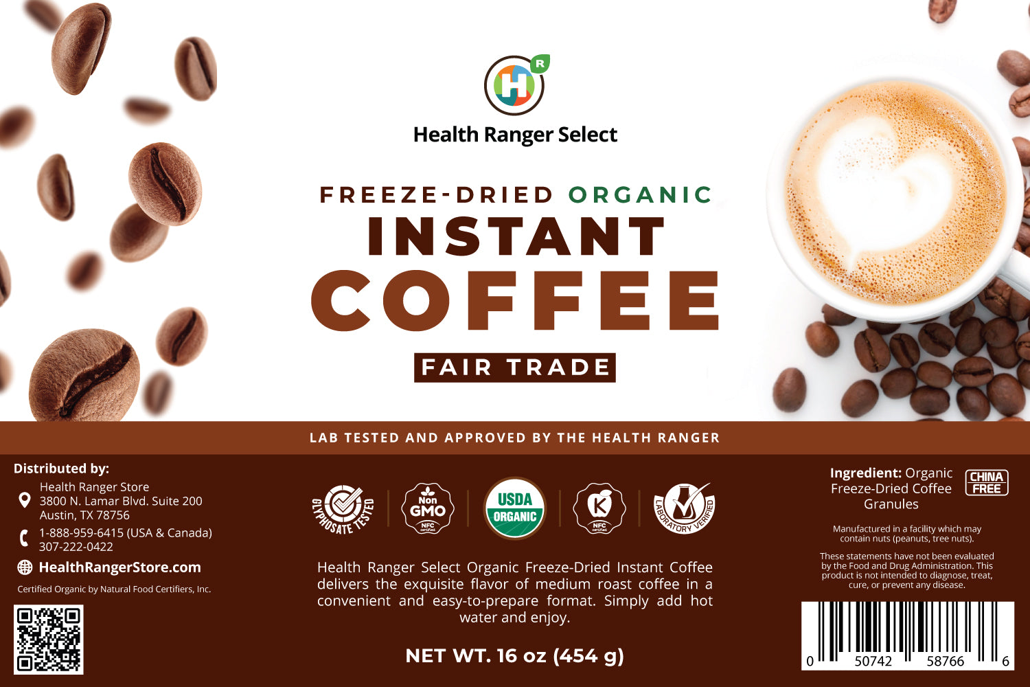 Fair Trade Organic Freeze-Dried Instant Coffee 16oz (454g) 