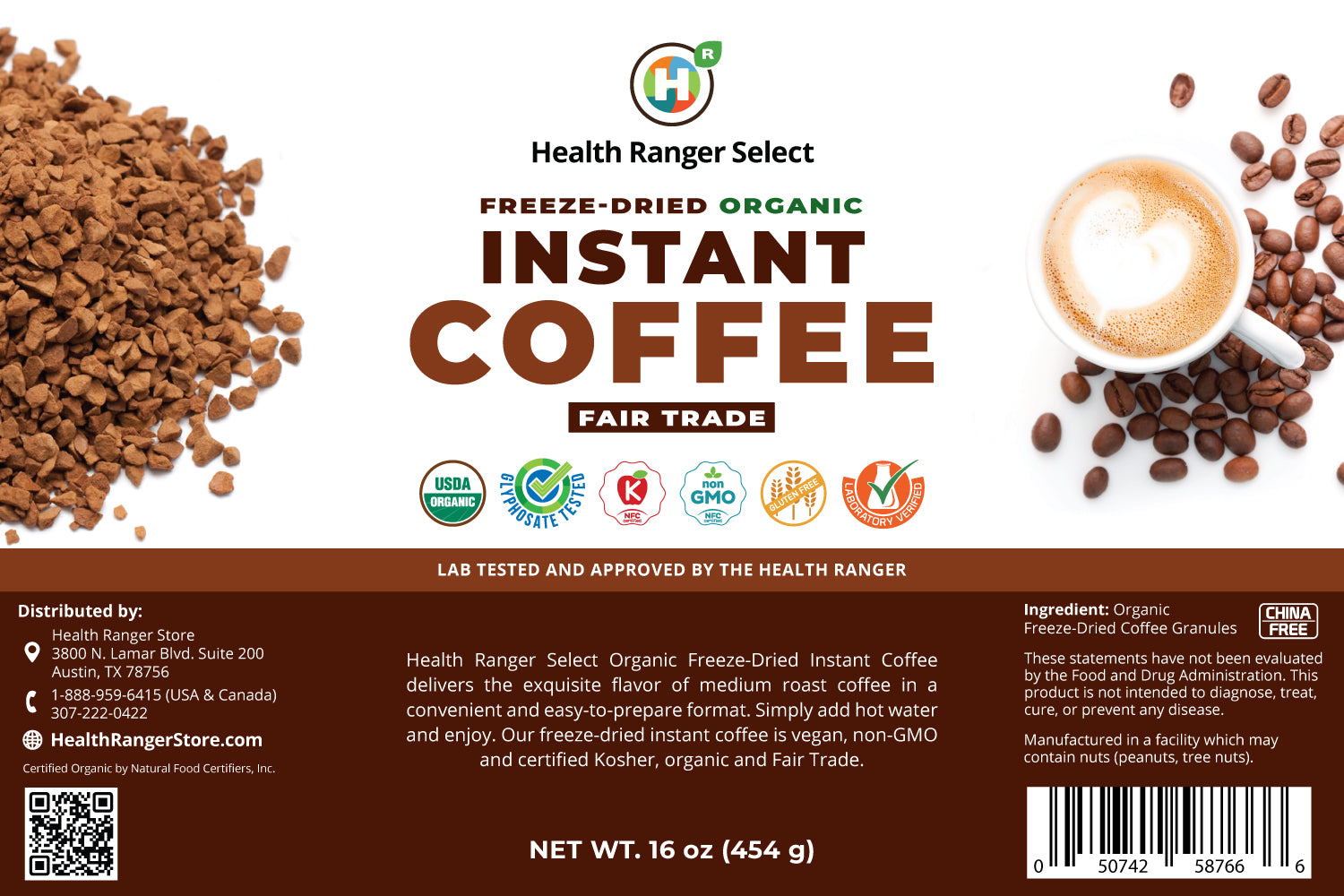 Fair Trade Organic Freeze-Dried Instant Coffee 16oz (454g) 