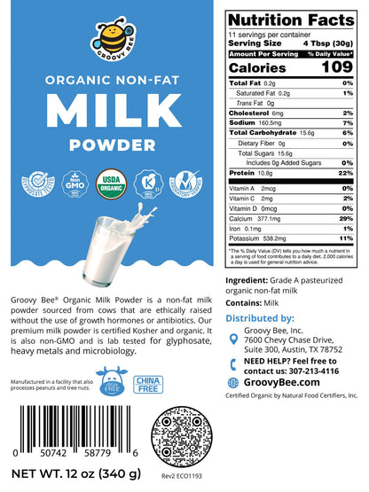 Organic Non-Fat Milk Powder 12 oz (340 g)