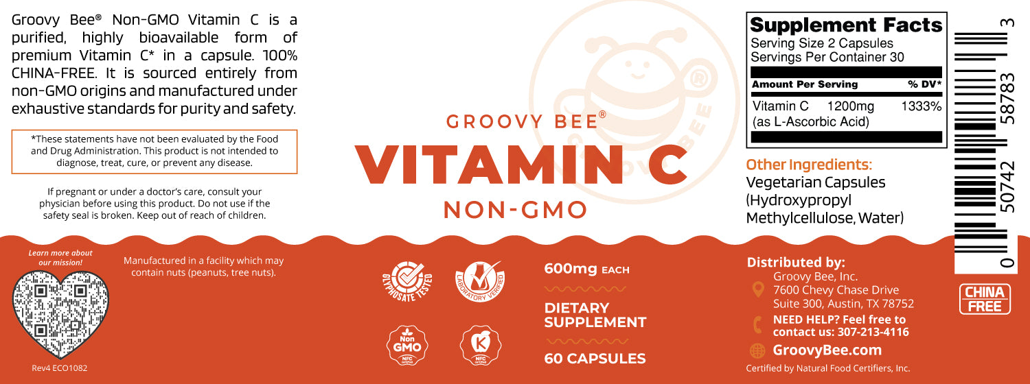 Non-GMO Vitamin C 60 caps (600mg each)