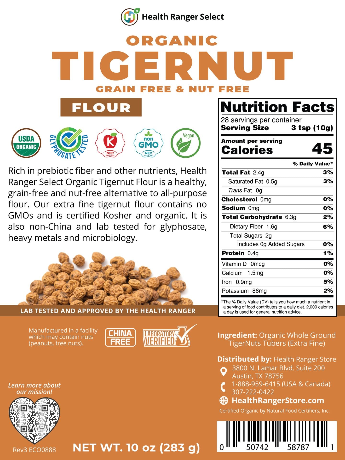 Organic Tigernut Flour 10oz (283 g) - Gluten Free, Grain Free and Nut Free