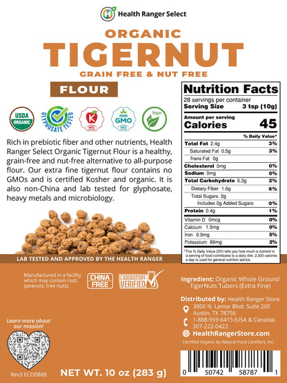 Organic Tigernut Flour 10oz (283 g) - Gluten Free, Grain Free and Nut Free