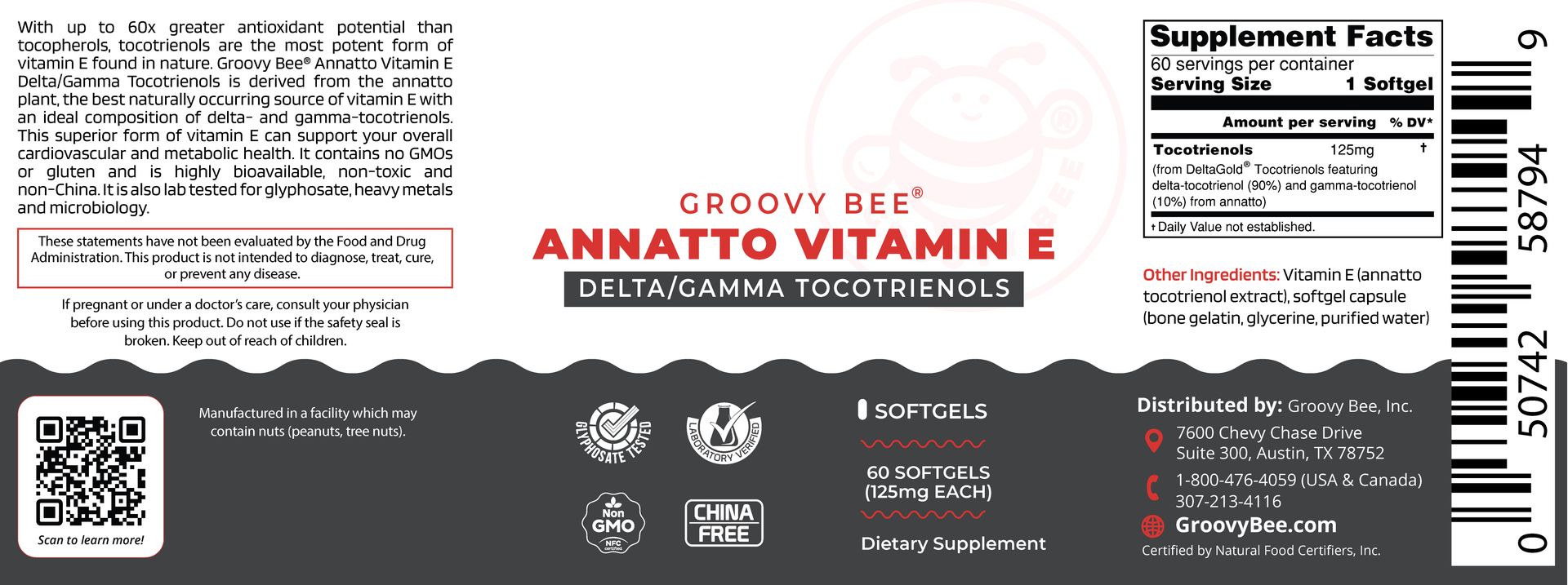 Annatto Vitamin E Delta/Gamma Tocotrienols 125mg 60 Softgels (6-Pack)