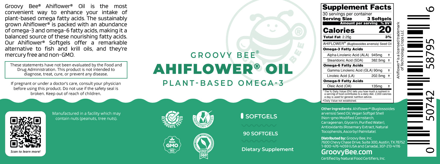 Groovy Bee® Ahiflower Oil 90 Softgels - Plant-Based Omega 3-6-9