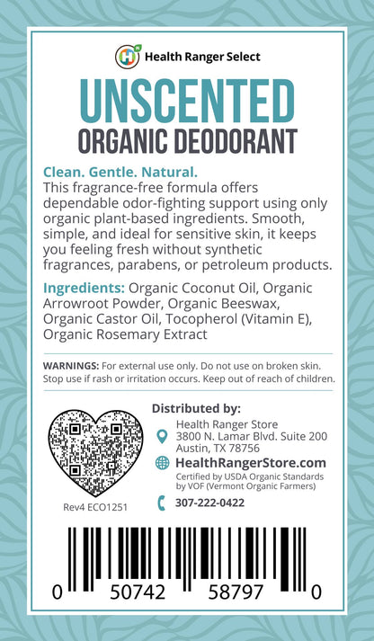 Organic Unscented Deodorant 3 oz (90 g)