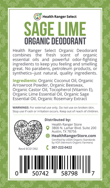 Organic Sage Lime Deodorant 3 oz (90 g)