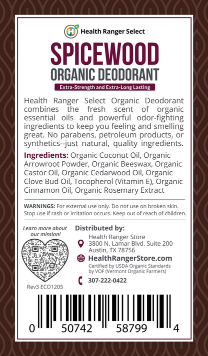 Organic Spicewood Deodorant 3 oz (90 g)