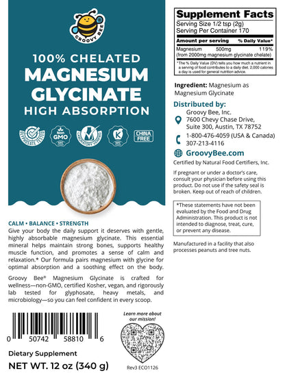 Magnesium Glycinate High Absorption Powder 12 oz (340 g)