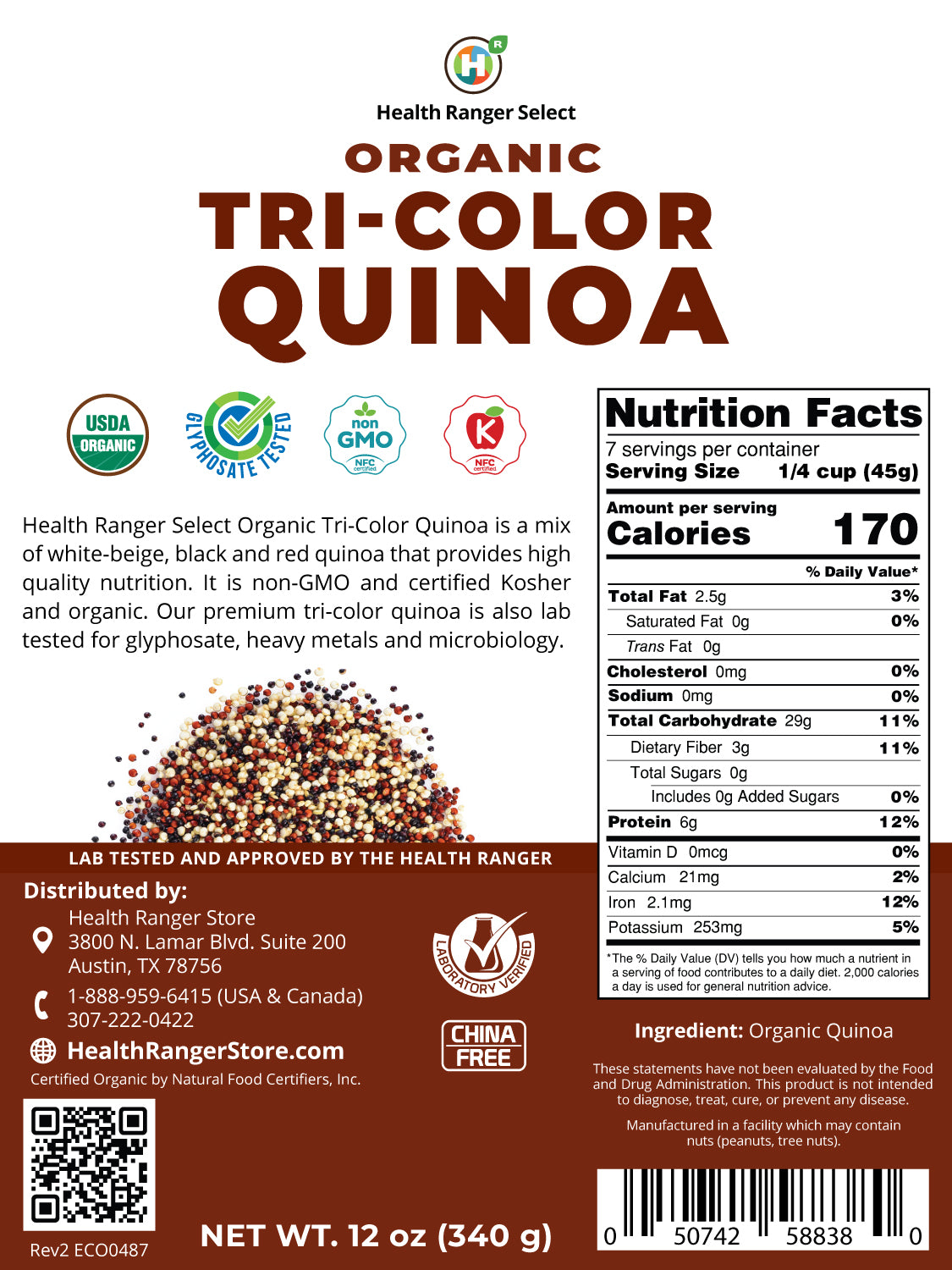 Organic Tri-color Quinoa 12oz (340g)