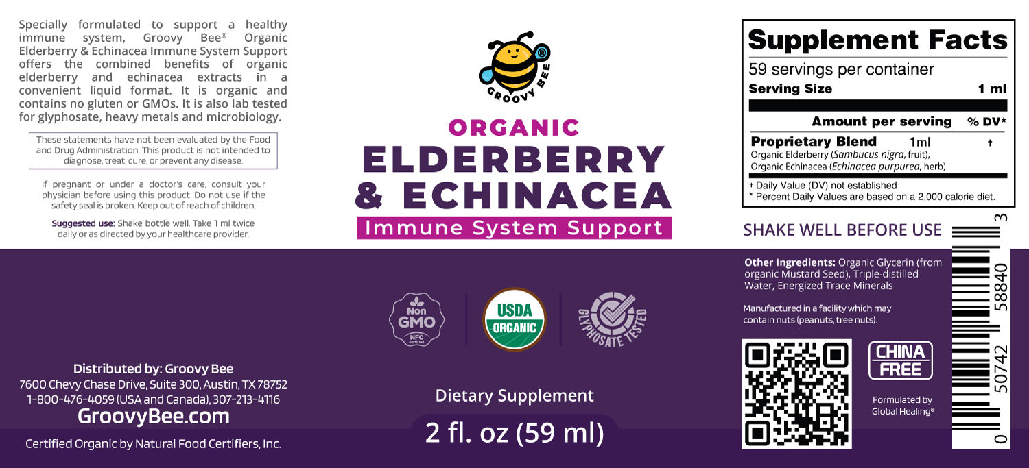 Organic Elderberry &amp; Echinacea 2 fl. oz (59 ml) (3-Pack)