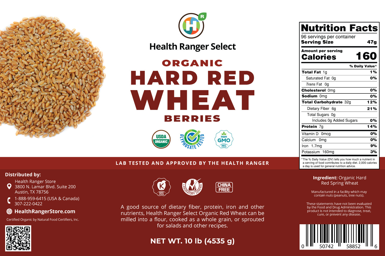 Mega Bucket Organic Hard Red Wheat Berries 10LB (4535g)