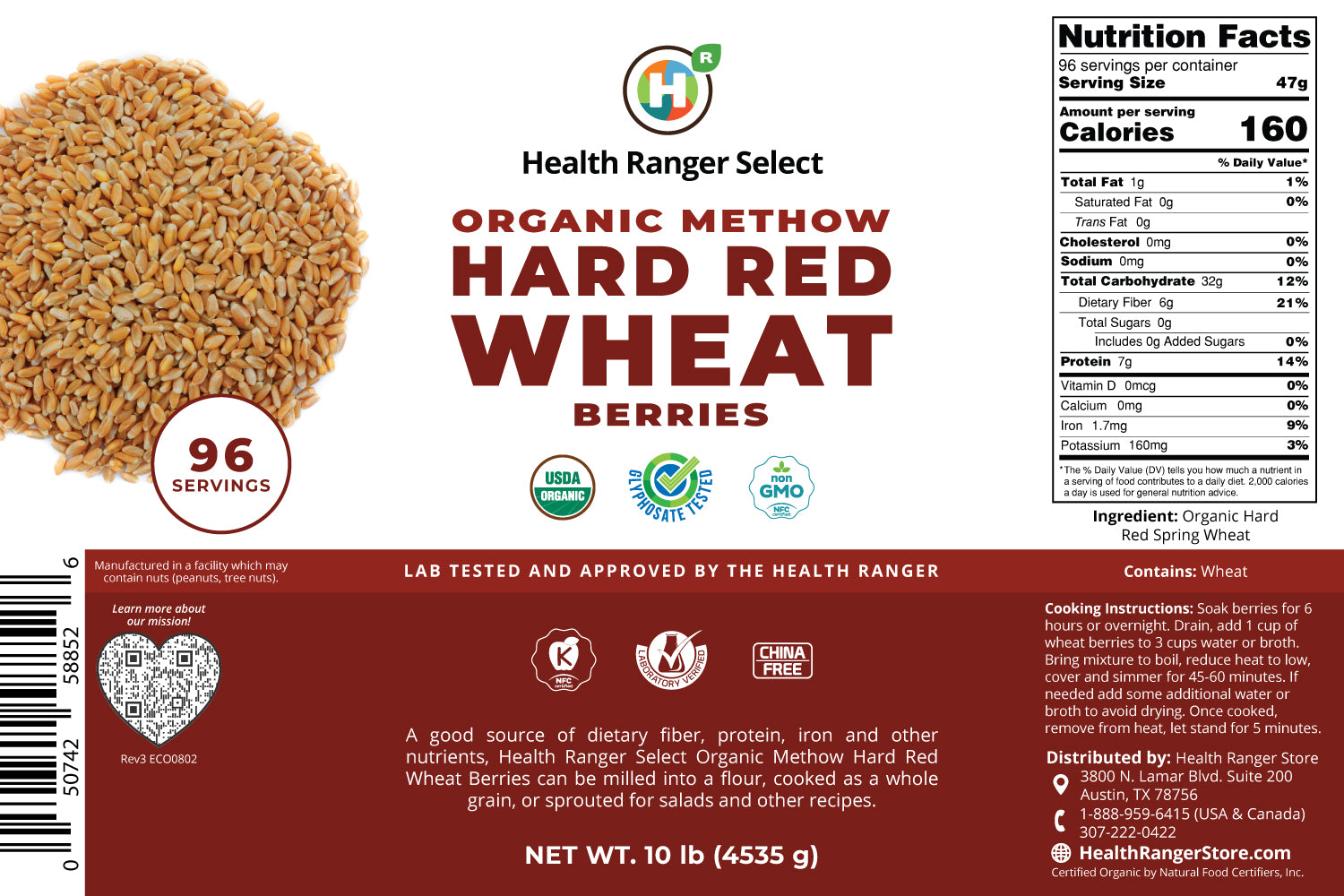 Mega Bucket Organic Hard Red Wheat Berries 10LB (4535g)