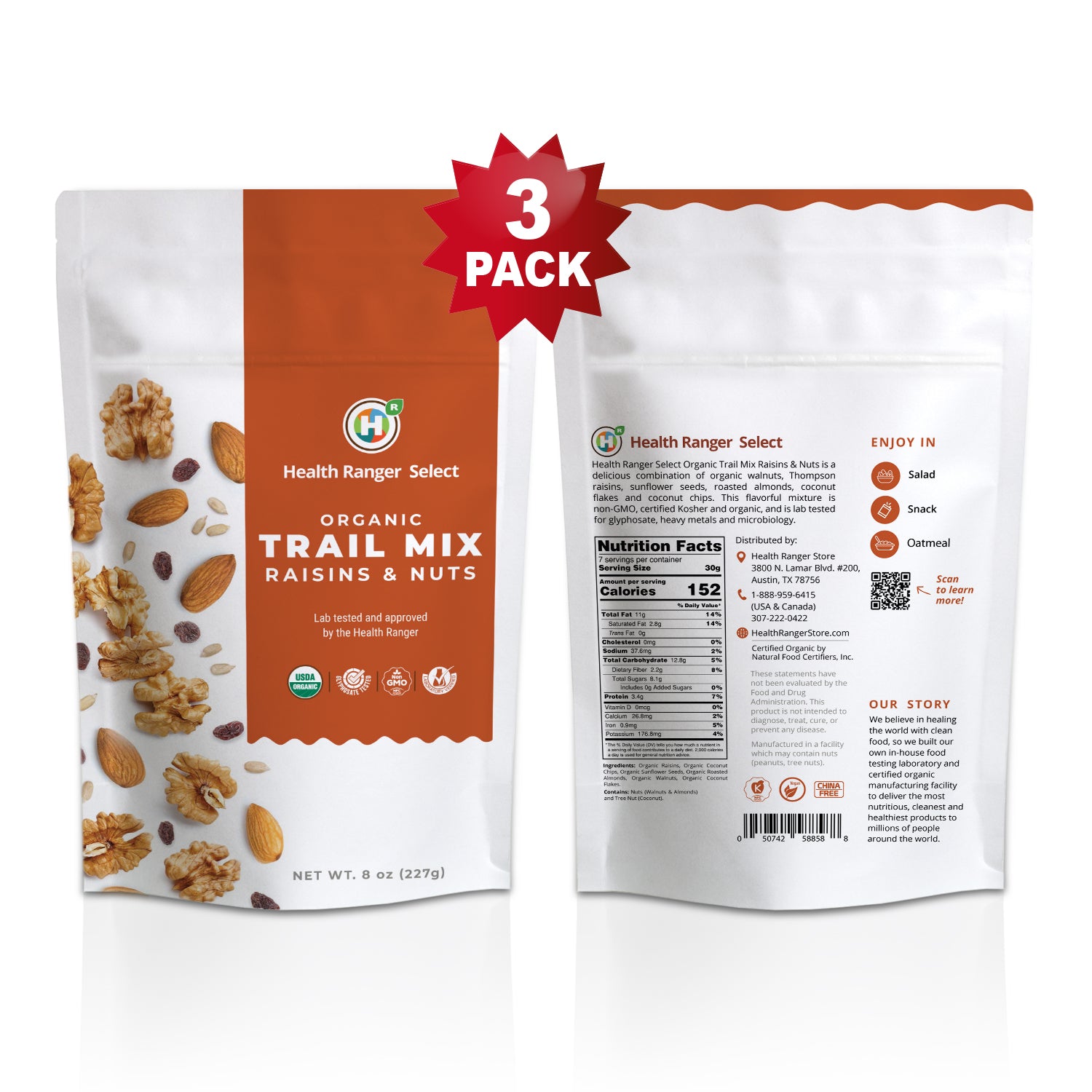 Organic Trail Mix - Raisins &amp; Nuts 8 oz (227g) (3-Pack)