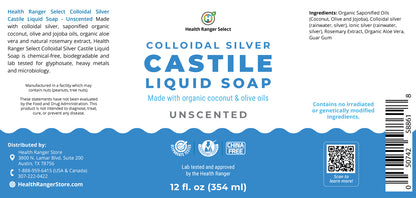 Colloidal Silver Castile Liquid Soap - Unscented 12 oz (354 ml)