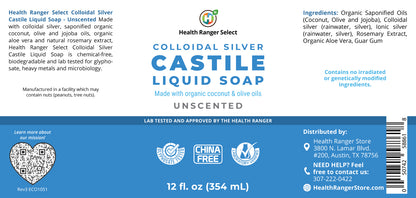 Colloidal Silver Castile Liquid Soap - Unscented 12 oz (354 ml)