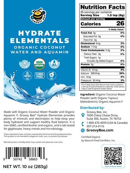 Hydrate Elementals - Organic Coconut Water and Aquamin 10 oz (283g)