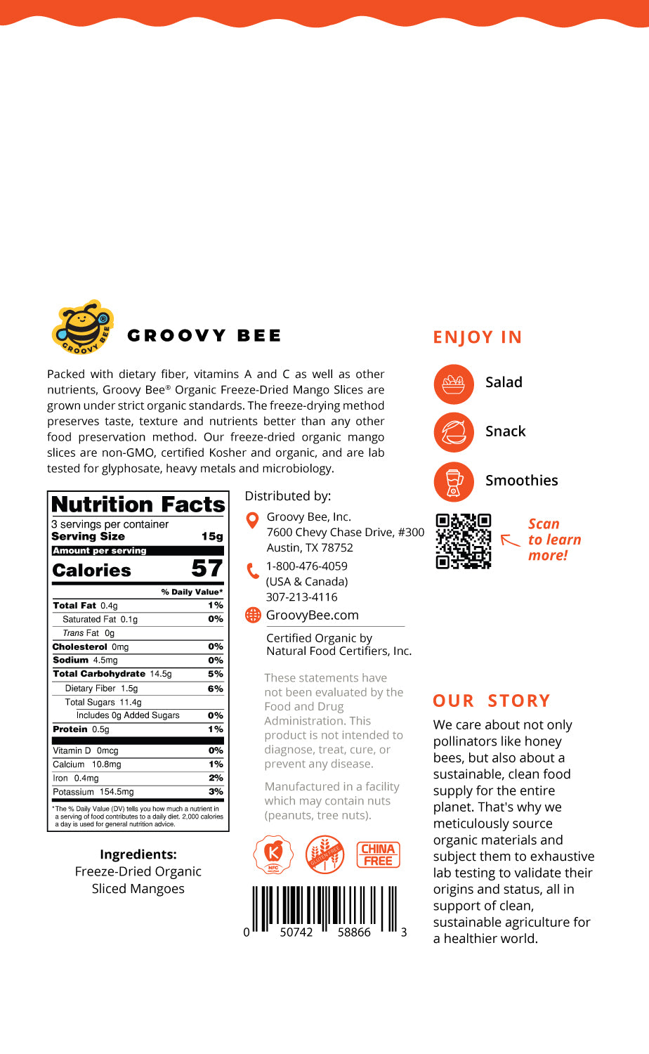 Groovy Bee® Organic Freeze-Dried Mango Slices 2oz (57g)