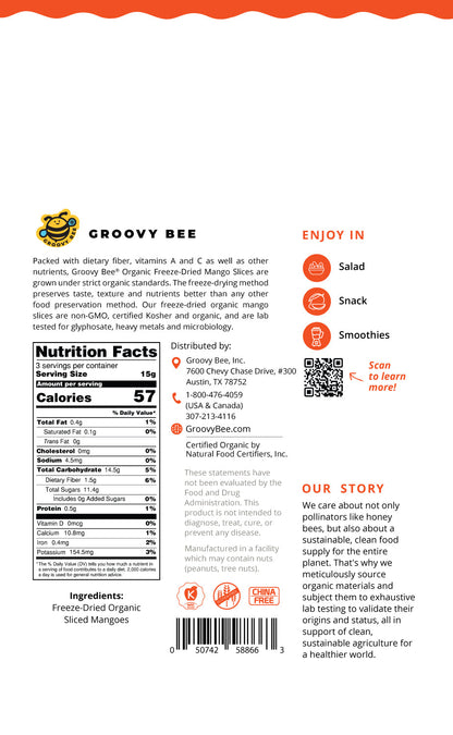 Groovy Bee® Organic Freeze-Dried Mango Slices 2oz (57g) (3-Pack)