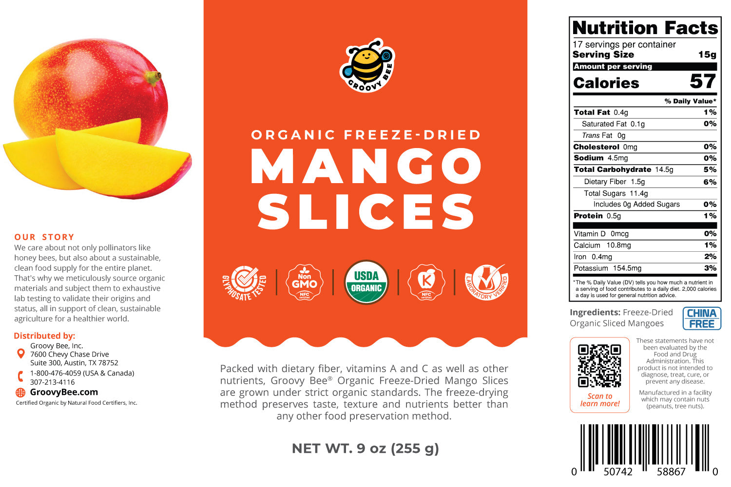 Groovy Bee® Organic Freeze-Dried Mango Slices  