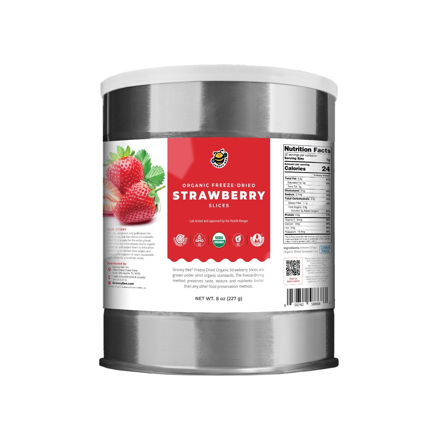 Groovy Bee® Organic Freeze-Dried Strawberry Slices (8 oz, 227g) 