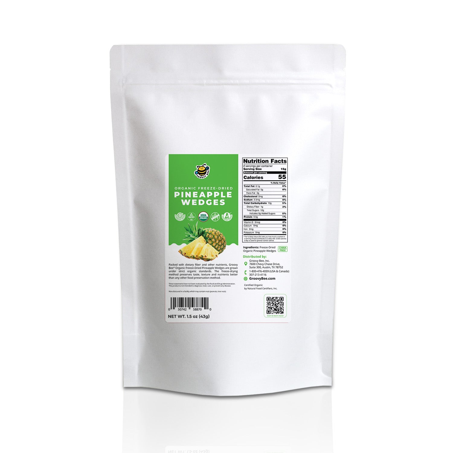 Groove Bee® Organic Freeze-Dried Pineapple Wedges 1.5 oz (43g)