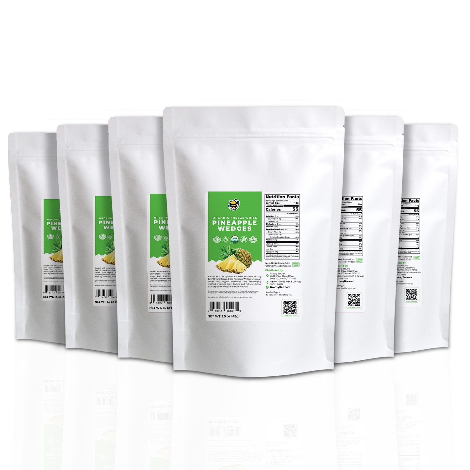 Groove Bee® Organic FreezeDried Pineapple Wedges 1.5 oz (43g) (6Pack