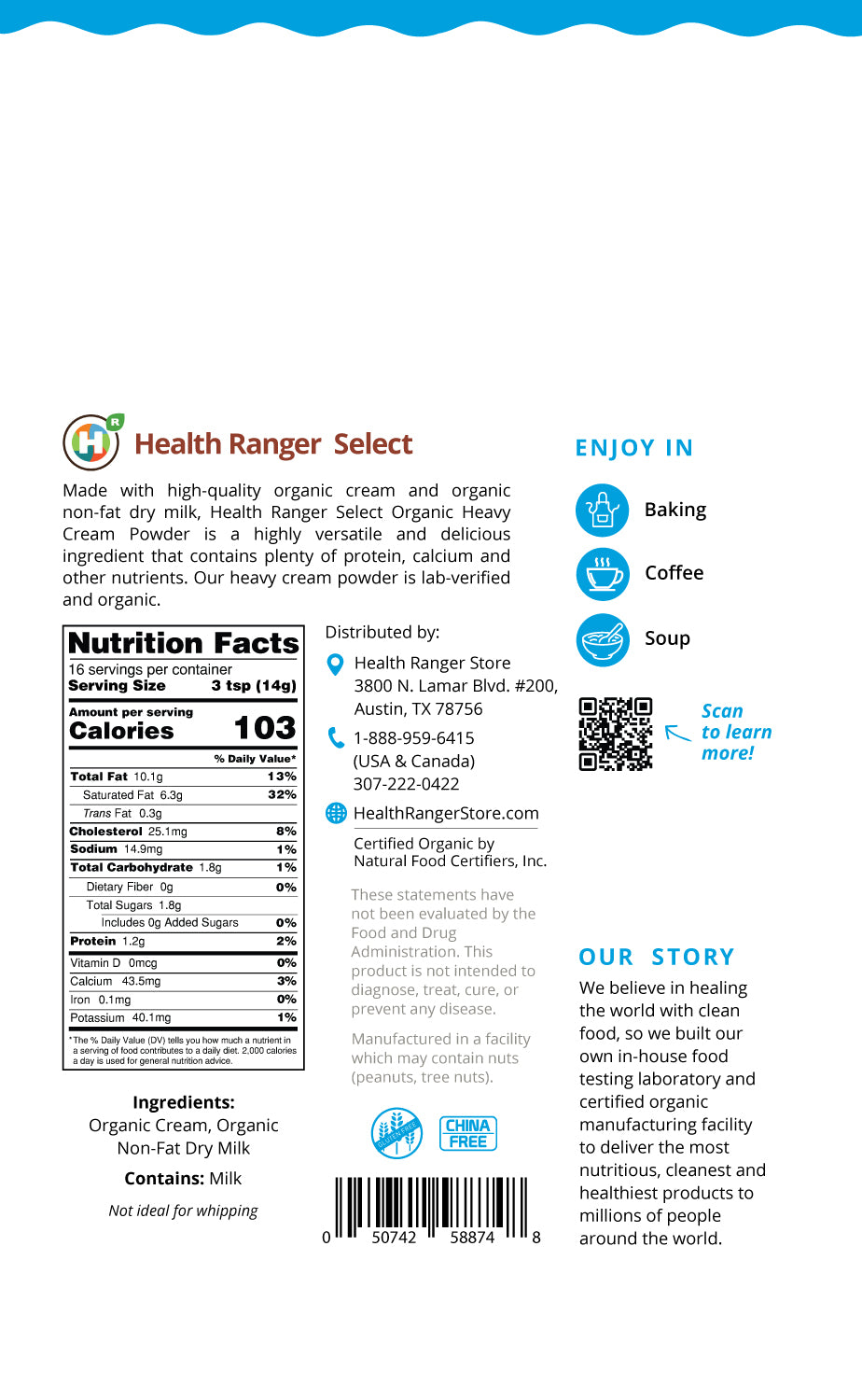 Organic Heavy Cream Powder 8oz (227g) (3Pack) Health Ranger Store