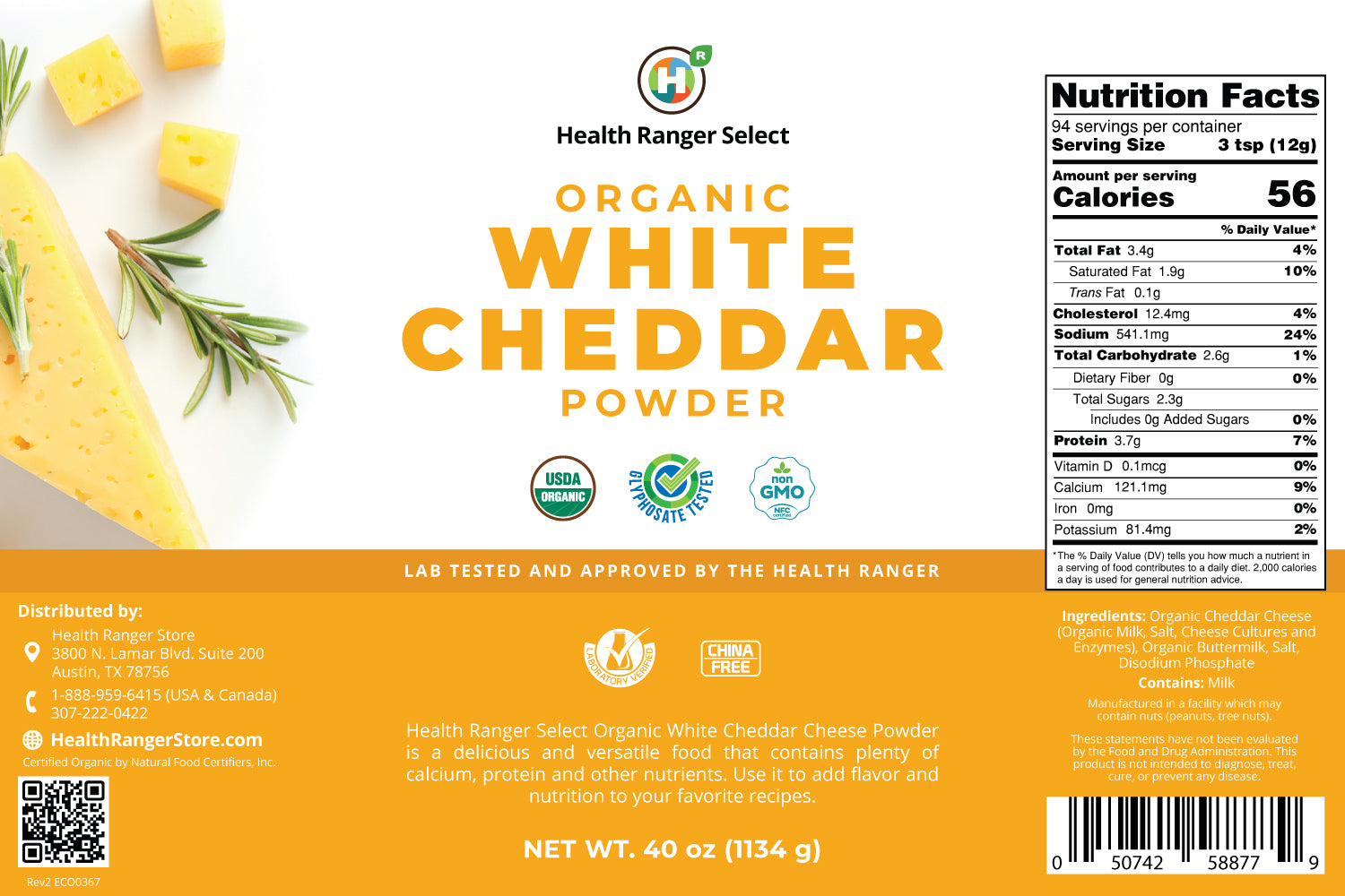 Organic White Cheddar Powder (40 oz, 1134g) 10 Can (2Pack) Health