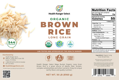 Mega Bucket Organic Long Grain Brown Rice 18LB (8160g) – Health Ranger ...
