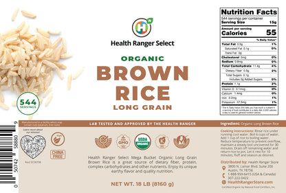 Mega Bucket Organic Long Grain Brown Rice  18LB (8160g)