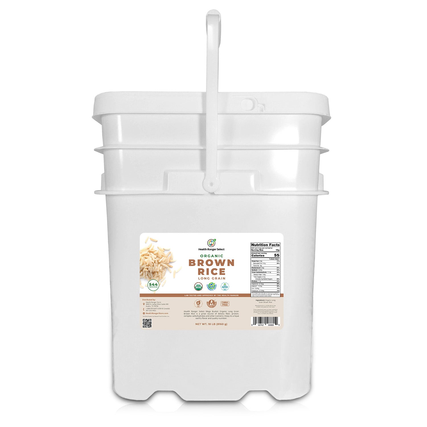 Mega Bucket Organic Long Grain Brown Rice  18LB (8160g)