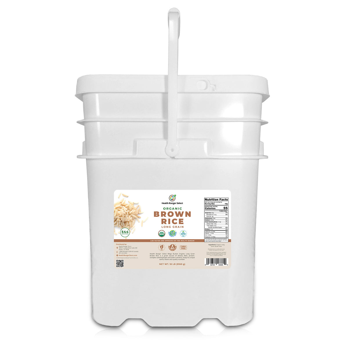 Mega Bucket Organic Long Grain Brown Rice 18LB (8160g) — Health Ranger ...