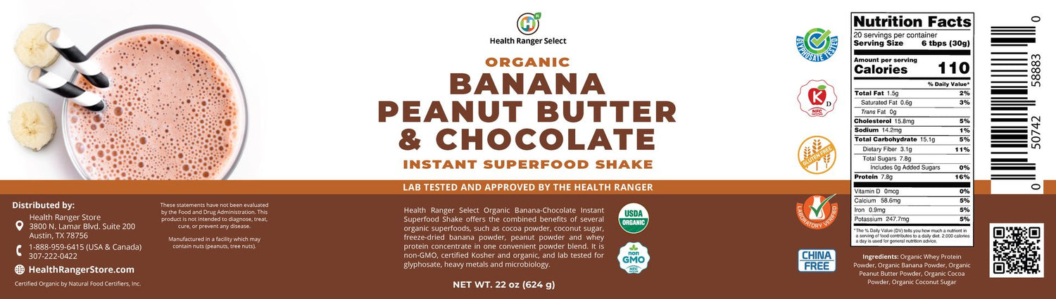 Organic Banana Peanut Butter &amp; Chocolate Instant Superfood Shake  22 oz (624g) (6-Pack)