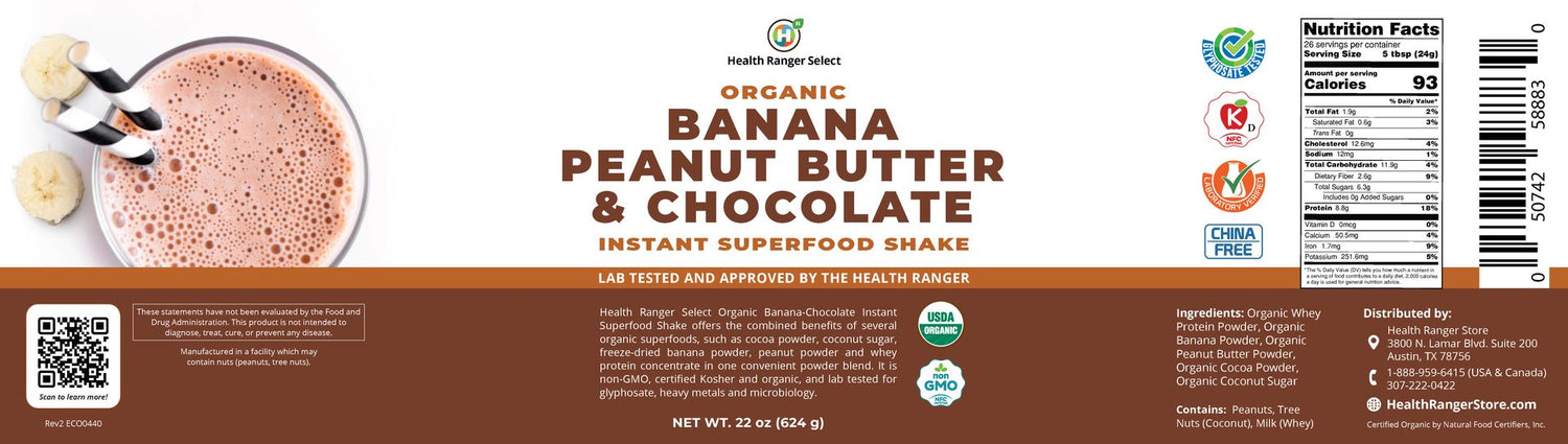Organic Banana Peanut Butter &amp; Chocolate Instant Superfood Shake  22 oz (624g)