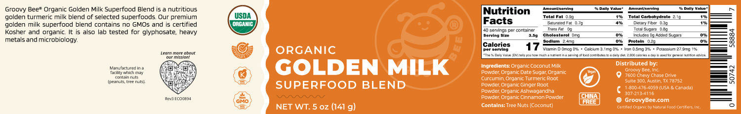 Organic Golden Milk  Superfood Blend  5 oz (141 g)