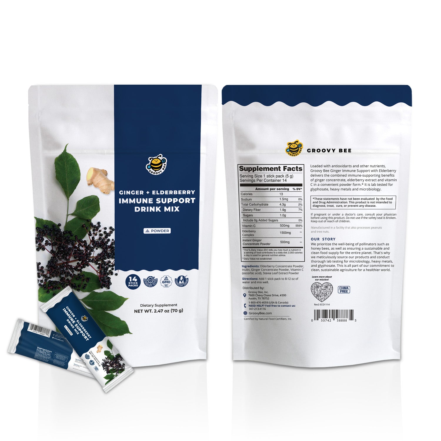 Ginger Immune Support with Elderberry (14 Packs) 0.17 oz (5 g)