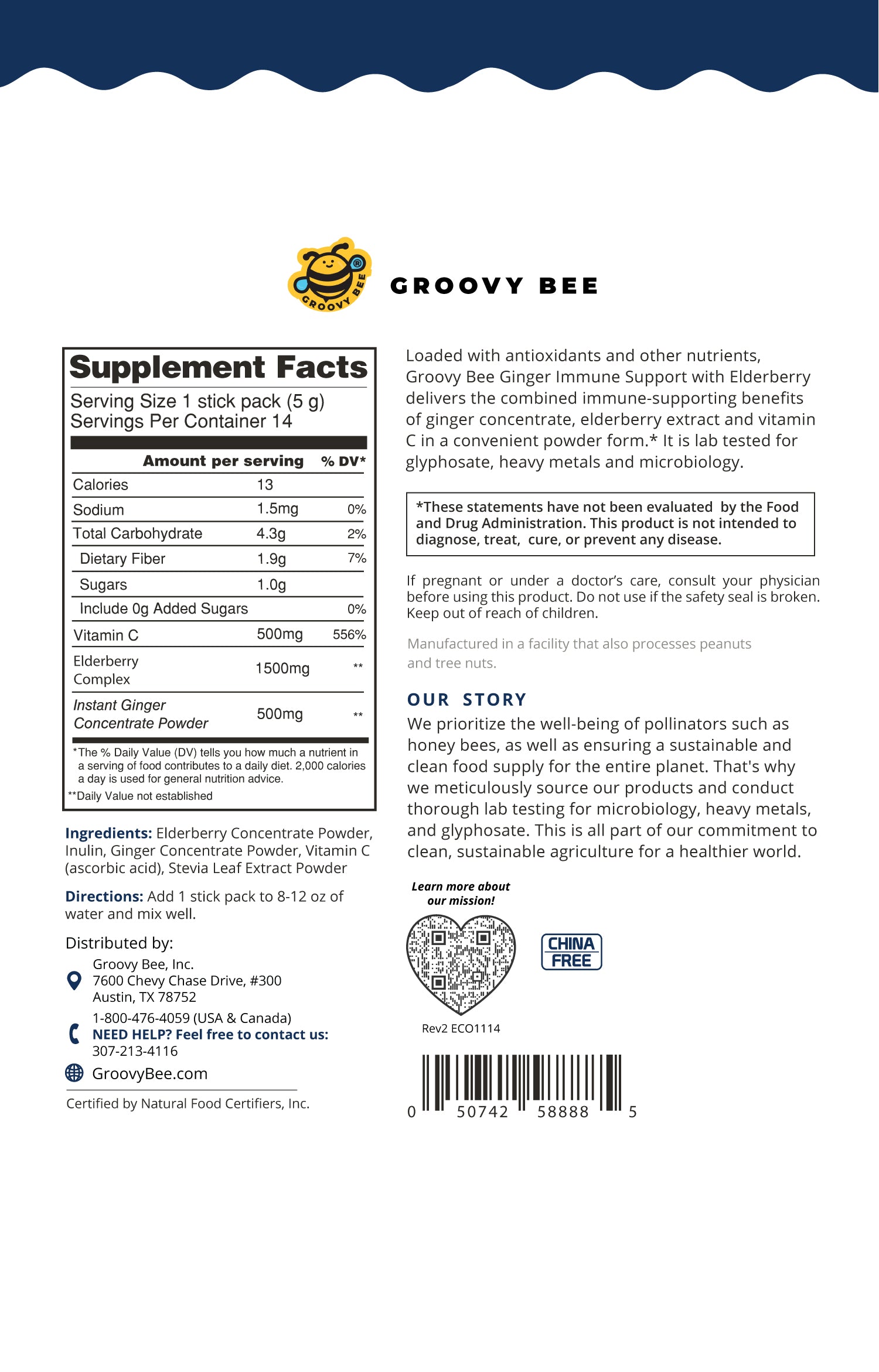 Ginger Immune Support with Elderberry (14 Packs) 0.17 oz (5 g)