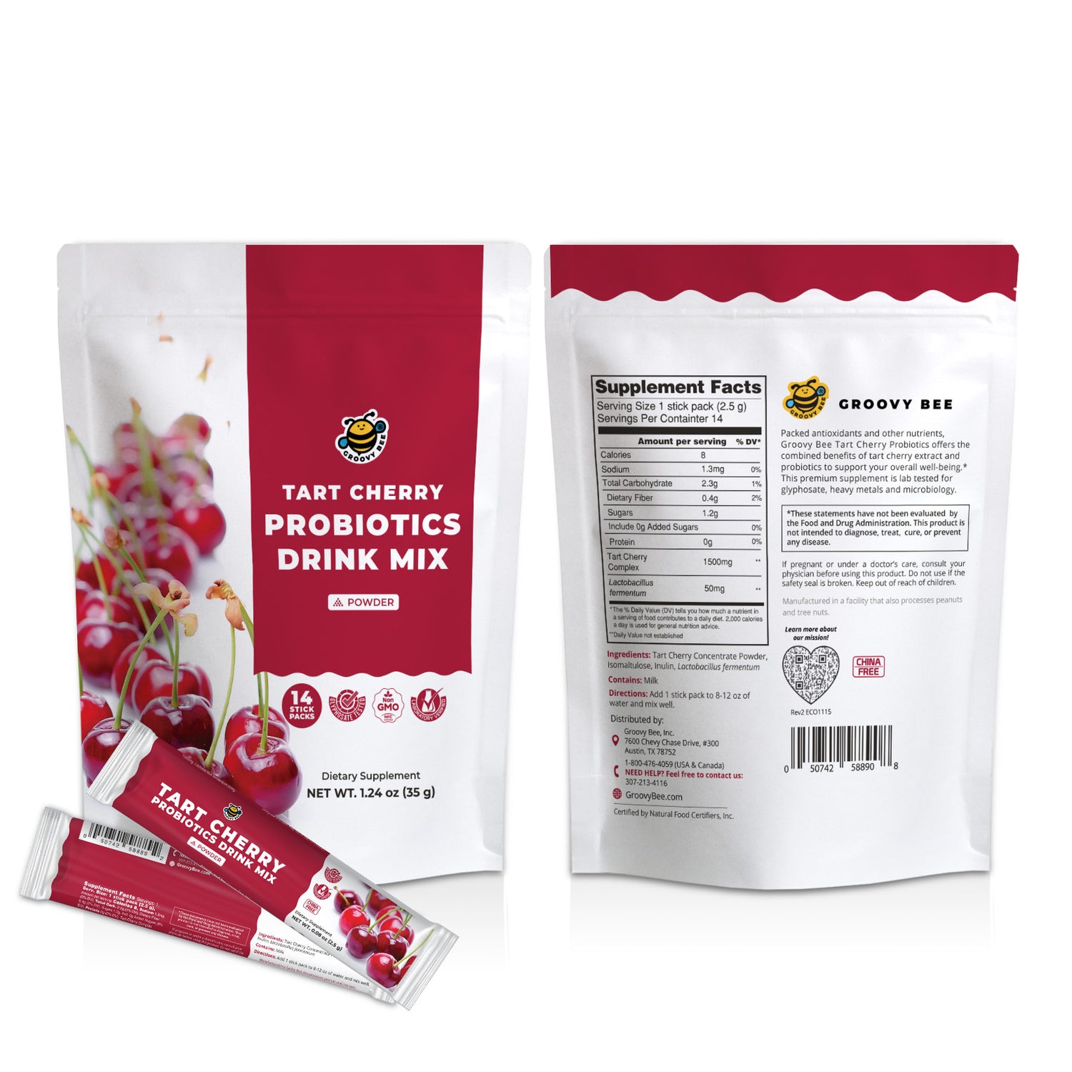 Tart Cherry Probiotics Drink Mix (14 counts) 1.24 oz (35g)