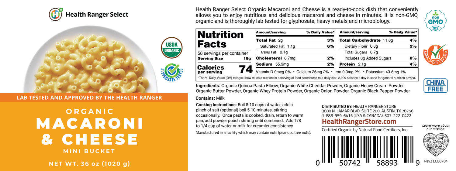The Health Ranger's Organic Wheat-Free Macaroni & Cheese with NO