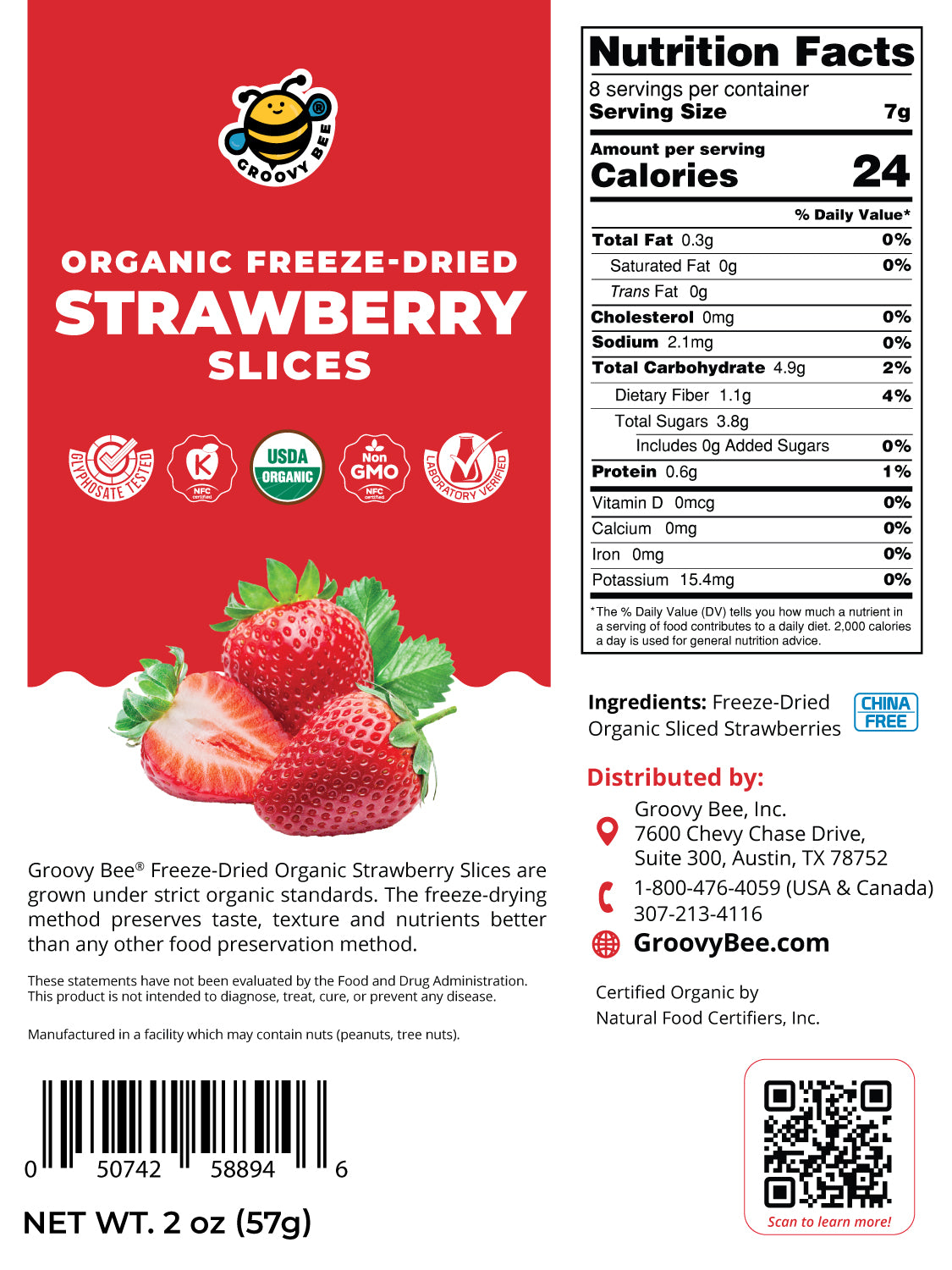 Groovy Bee® Organic Freeze-Dried Strawberry Slices 2 oz (57 g) (6-Pack)