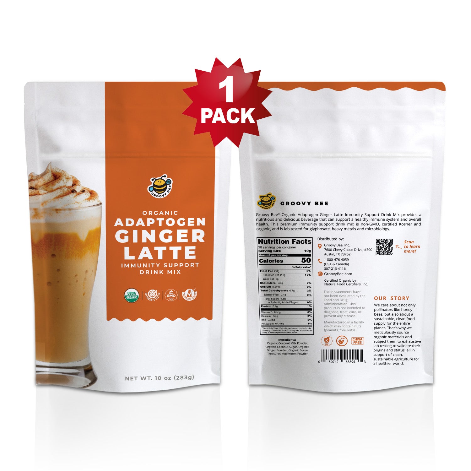 Organic Adaptogen Ginger Latte - Immune Support Drink Mix 10 oz (283g ...