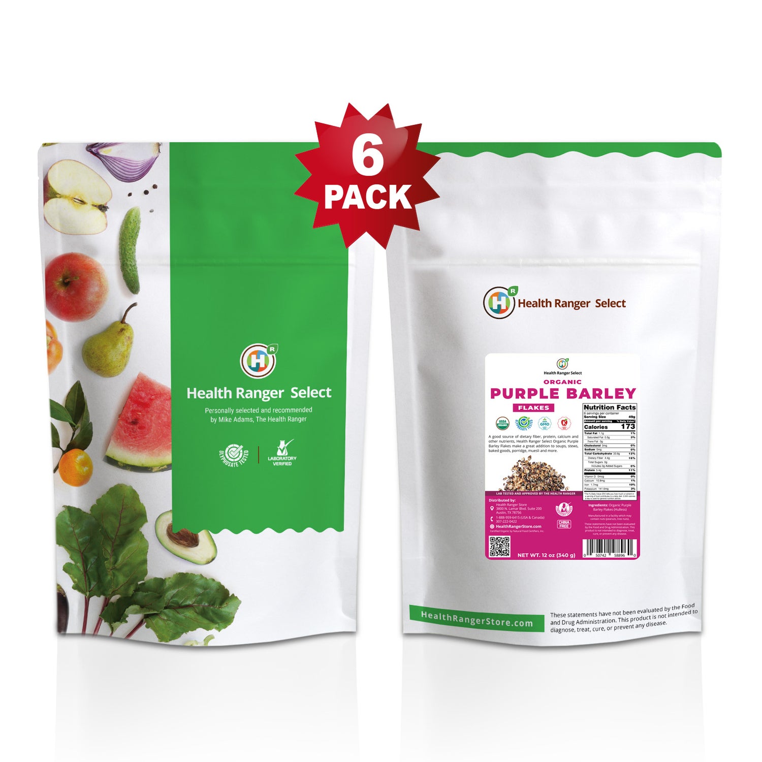 Organic Purple Barley Flakes 12 oz (340 g) (6-Pack)