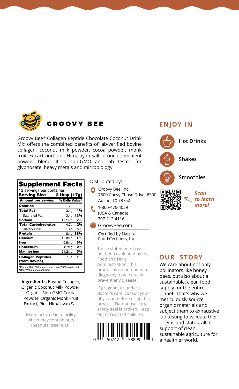 Collagen Peptide Chocolate Coconut Drink Mix 8oz (227g)