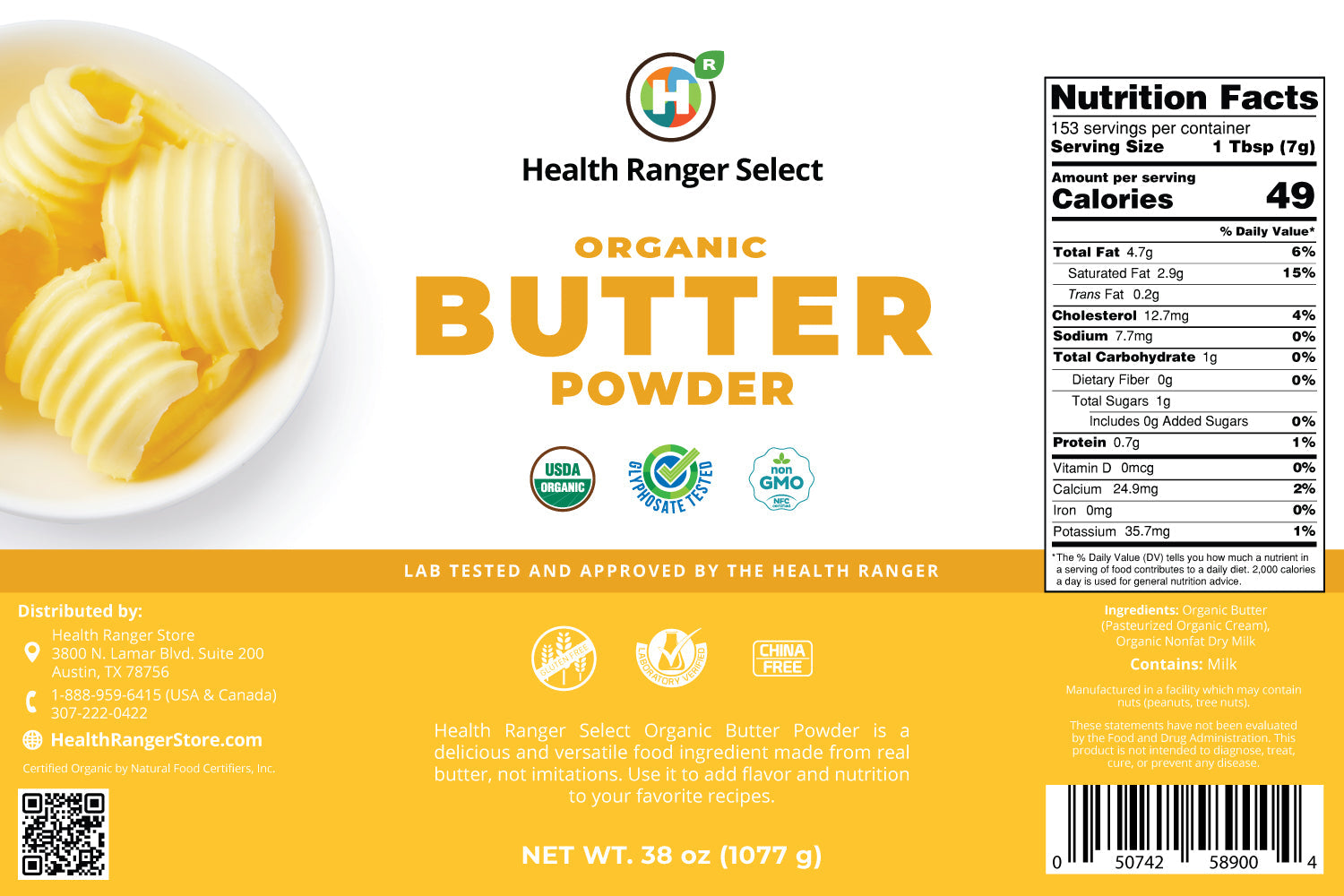 Organic Butter Powder 38 oz (1077 g) 
