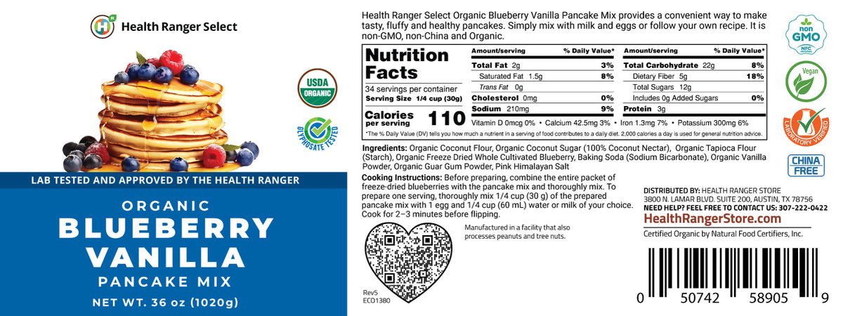 Mini-Bucket Organic Blueberry Vanilla Pancake Mix 36 oz (1020 g)