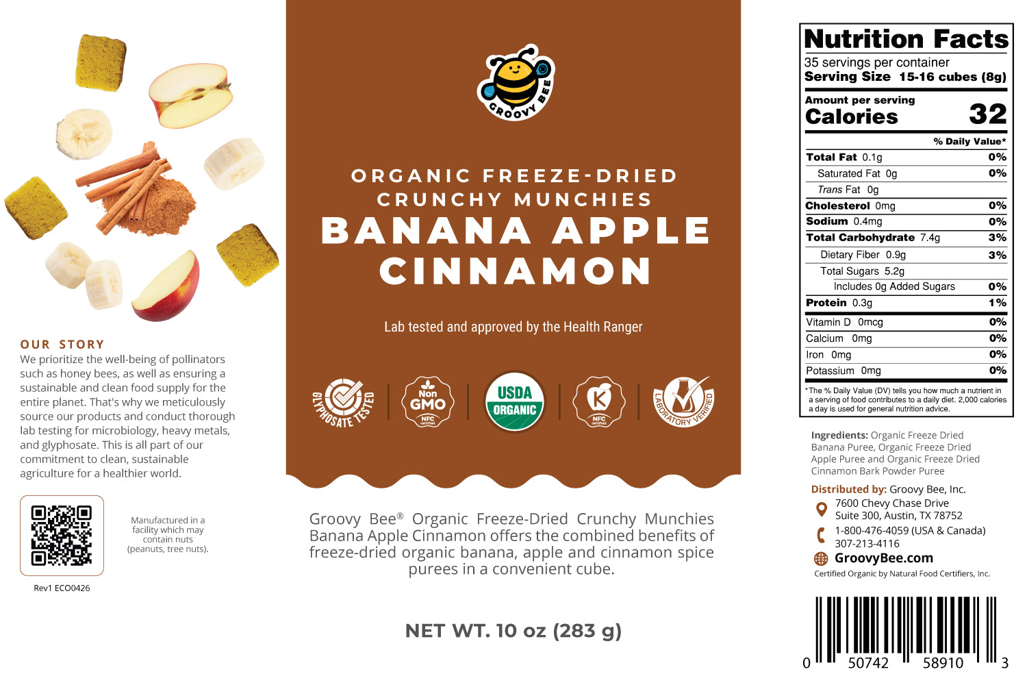 Organic Freeze-Dried Crunchy Munchies Banana Apple Cinnamon (10 oz, 289g) 