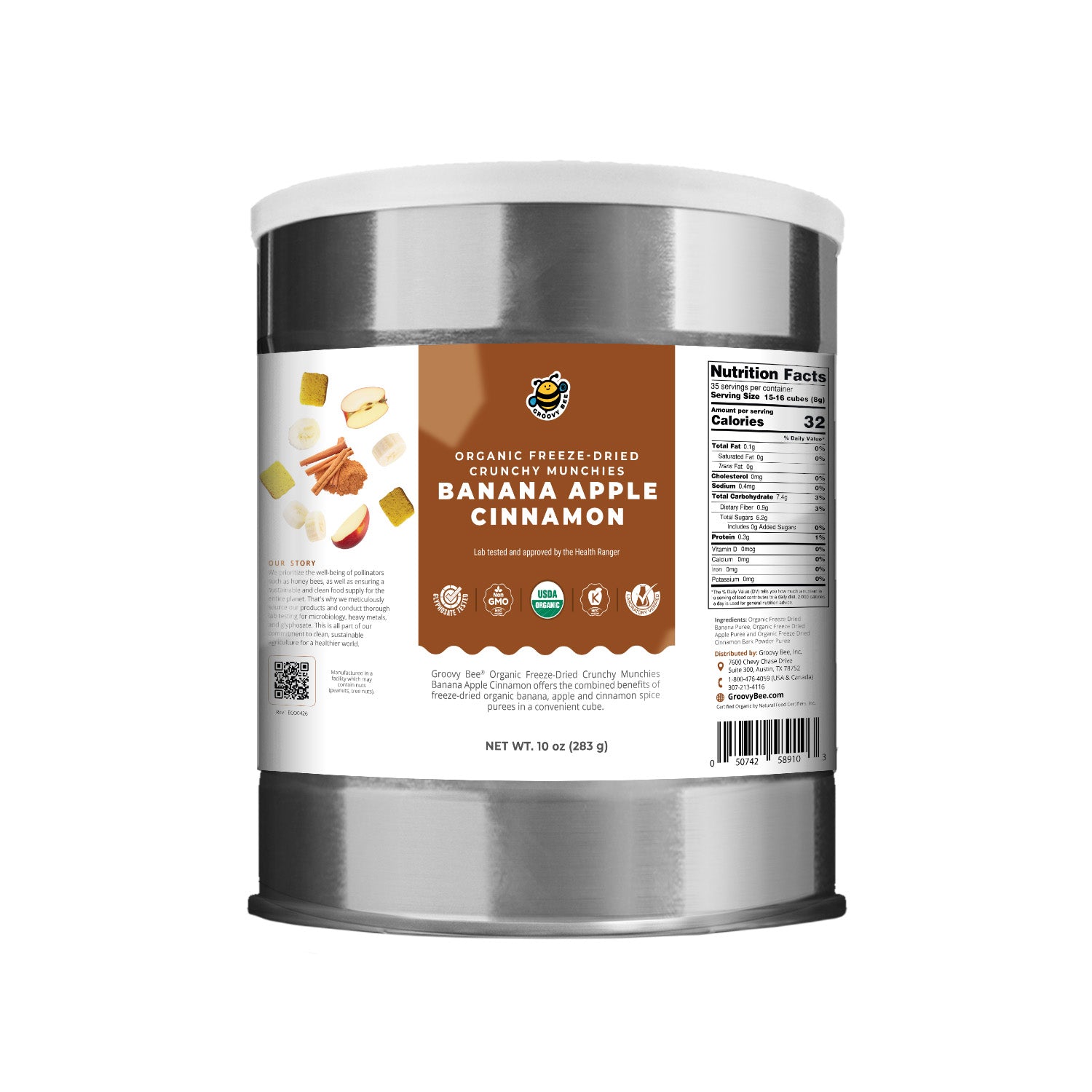 Organic Freeze-Dried Crunchy Munchies Banana Apple Cinnamon (10 oz, 289g) 